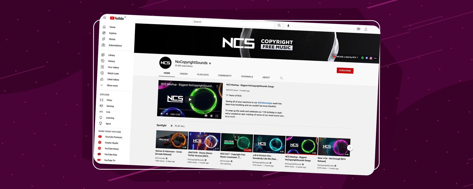 The NoCopyrightSounds channel on YouTube