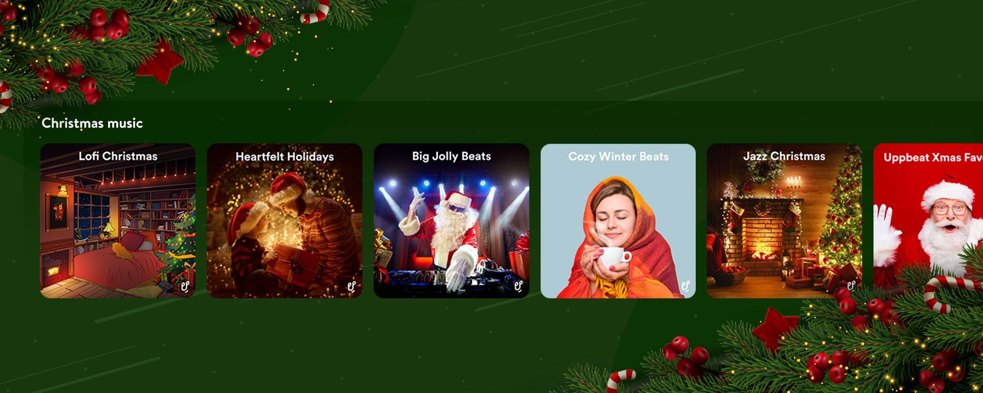 Representation of different playlists of copyright-free Christmas music