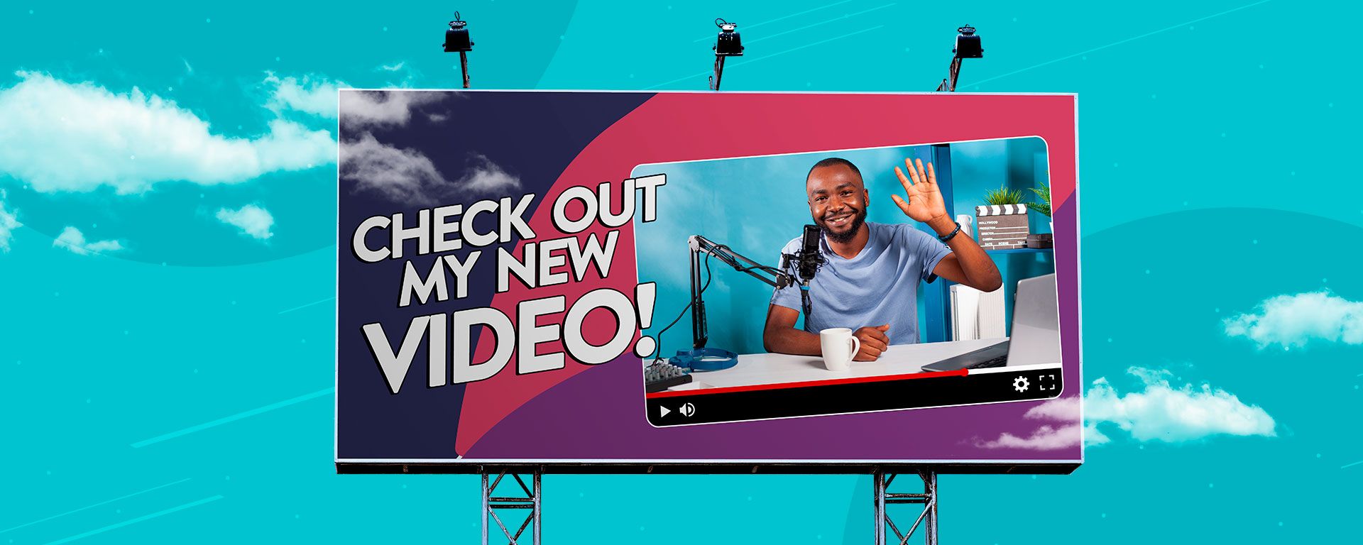 Illustration of a YouTube video being promoted on a billboard.
