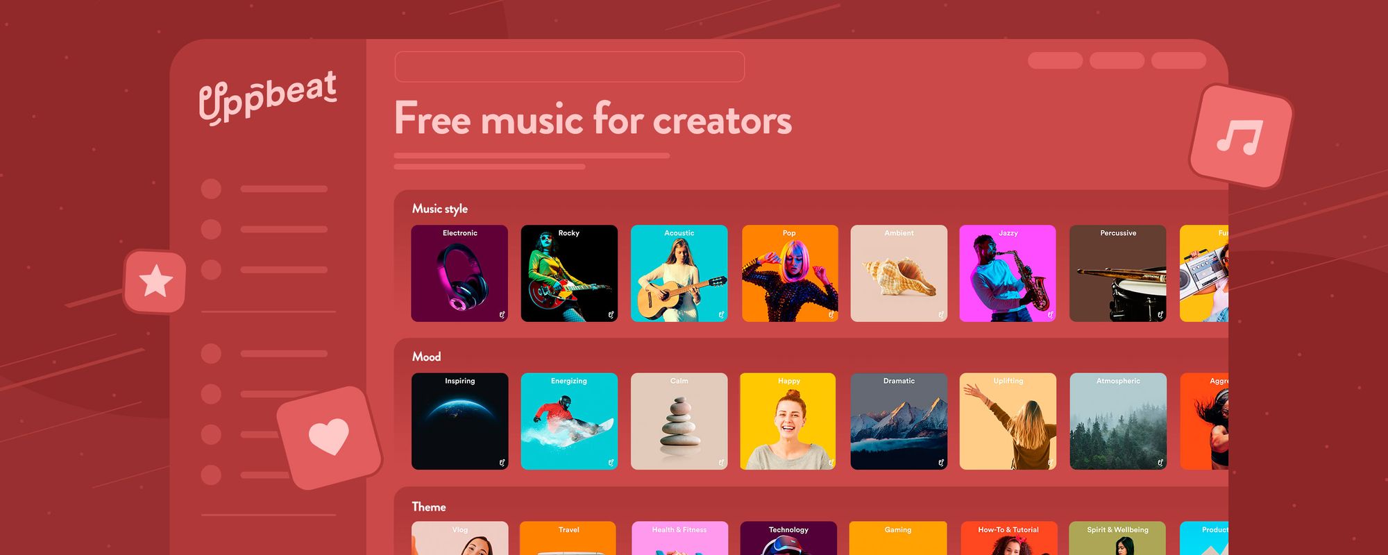 Illustration of the Uppbeat platform as an alternative to YouTube Creator Music.