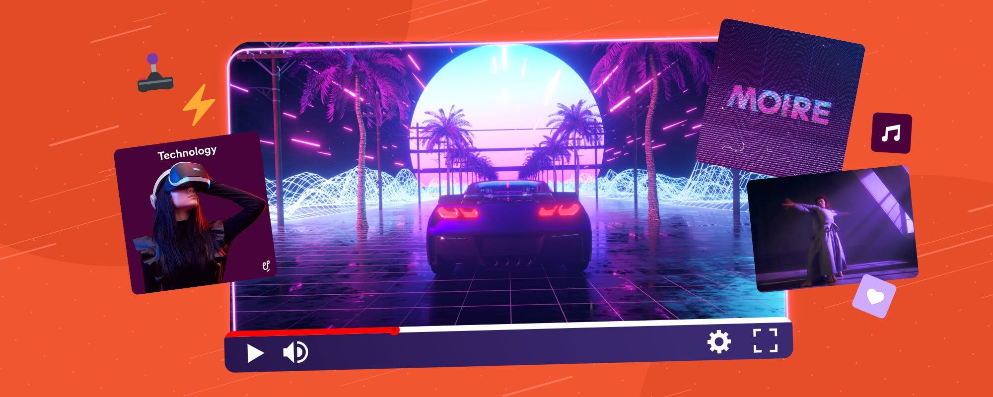 Illustration of synthwave music as a music trend for content creators in 2023.