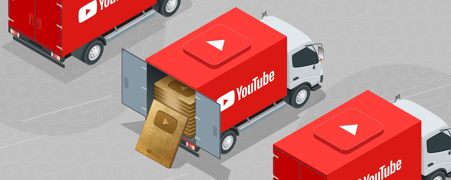 Image showing YouTube branded trucks delivering YouTube Play Buttons to creators.