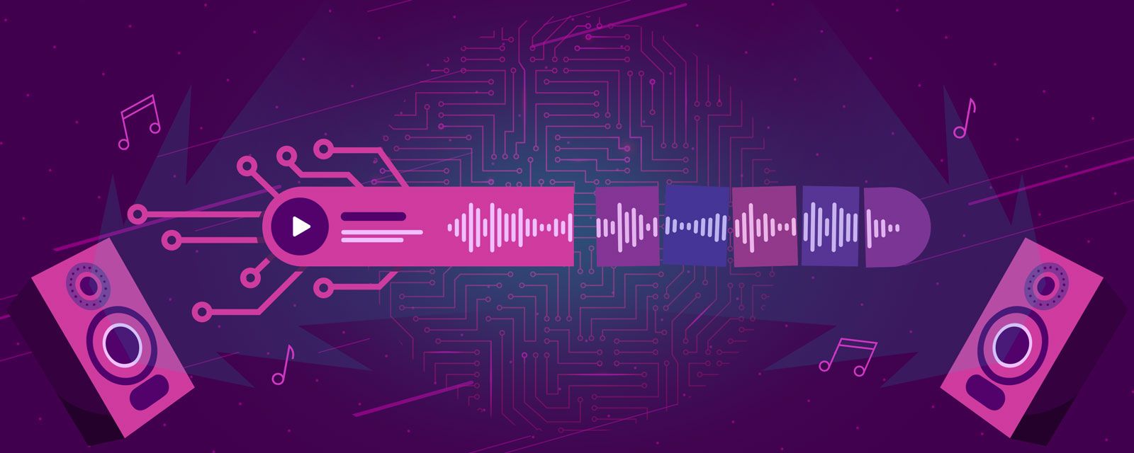 Illustration representing AI music featuring a stylized sound bar.