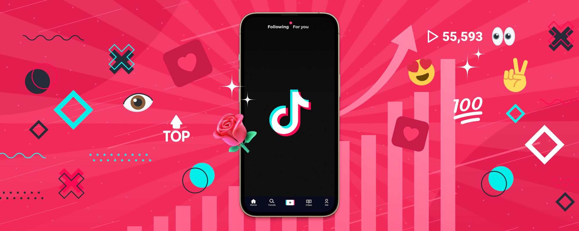 Illustration of a phone showing TikTok to show a creator that has successfully got more views on TikTok.