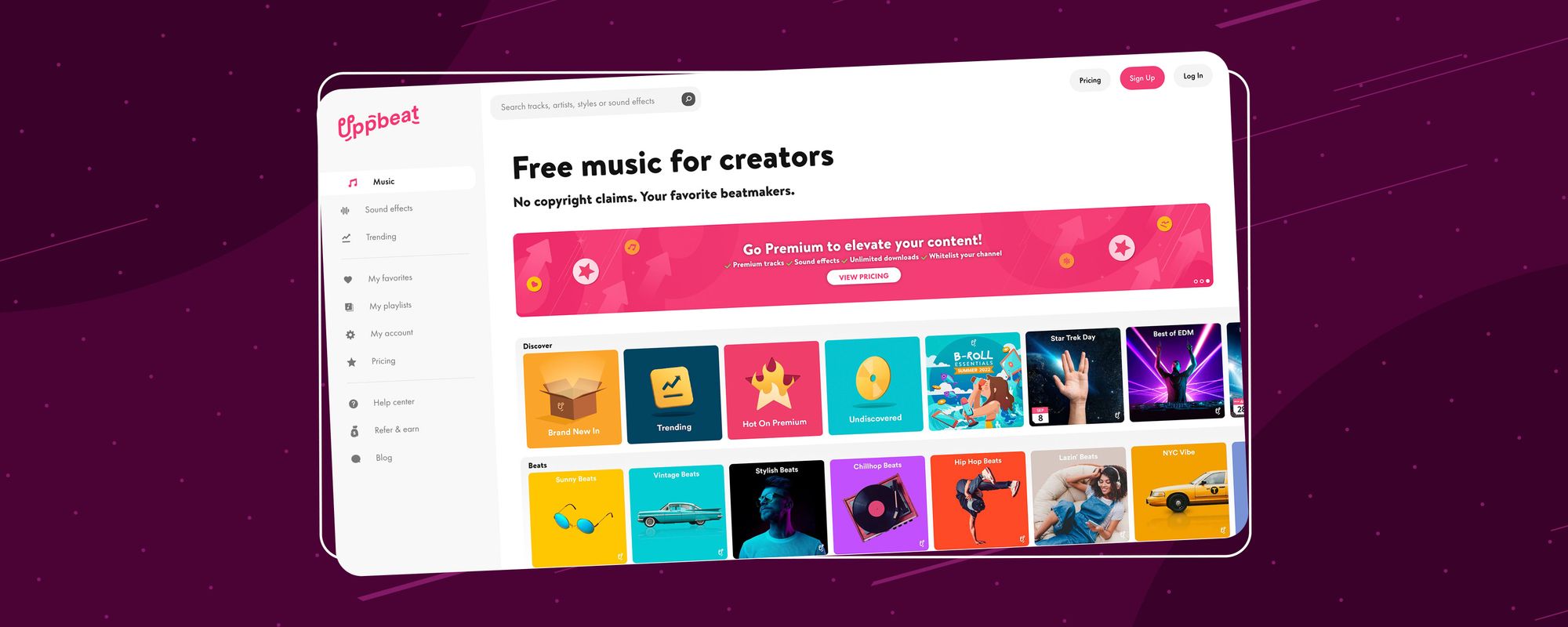 Uppbeat's free music website for creators.