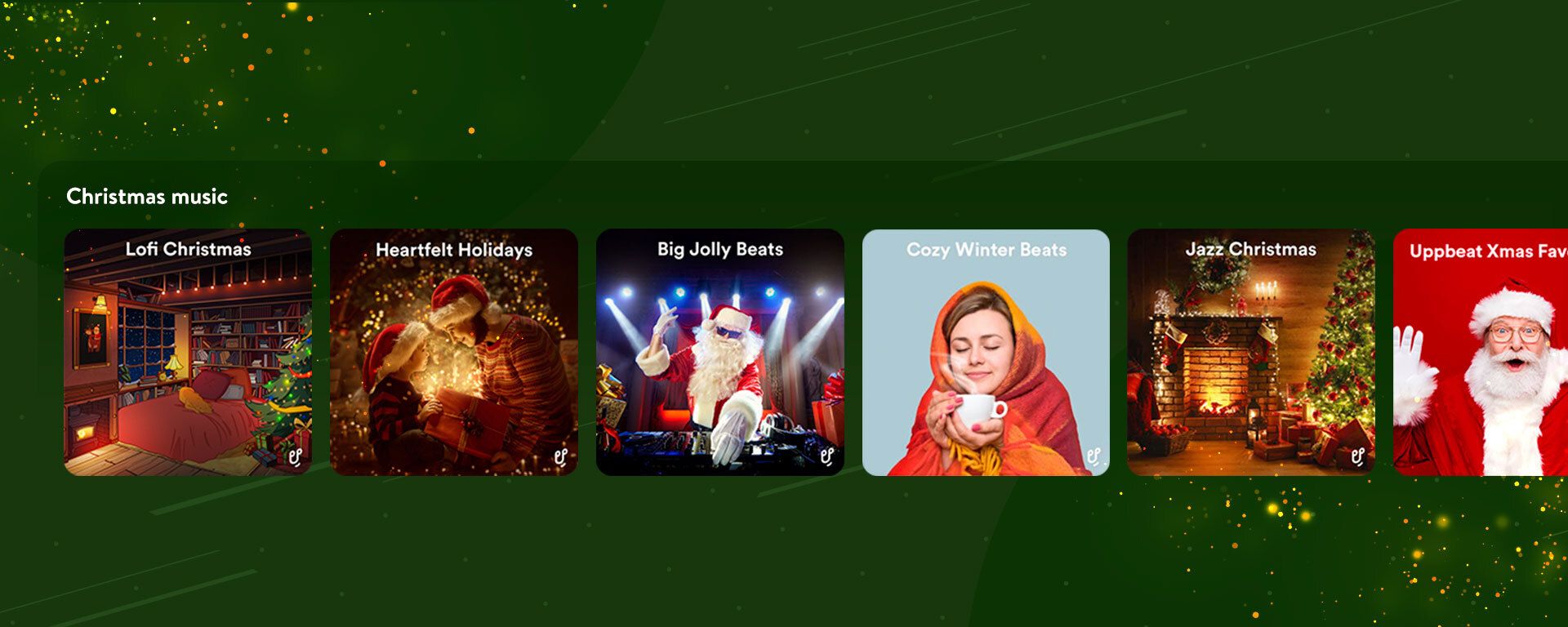 Representation of different playlists of copyright-free Christmas music