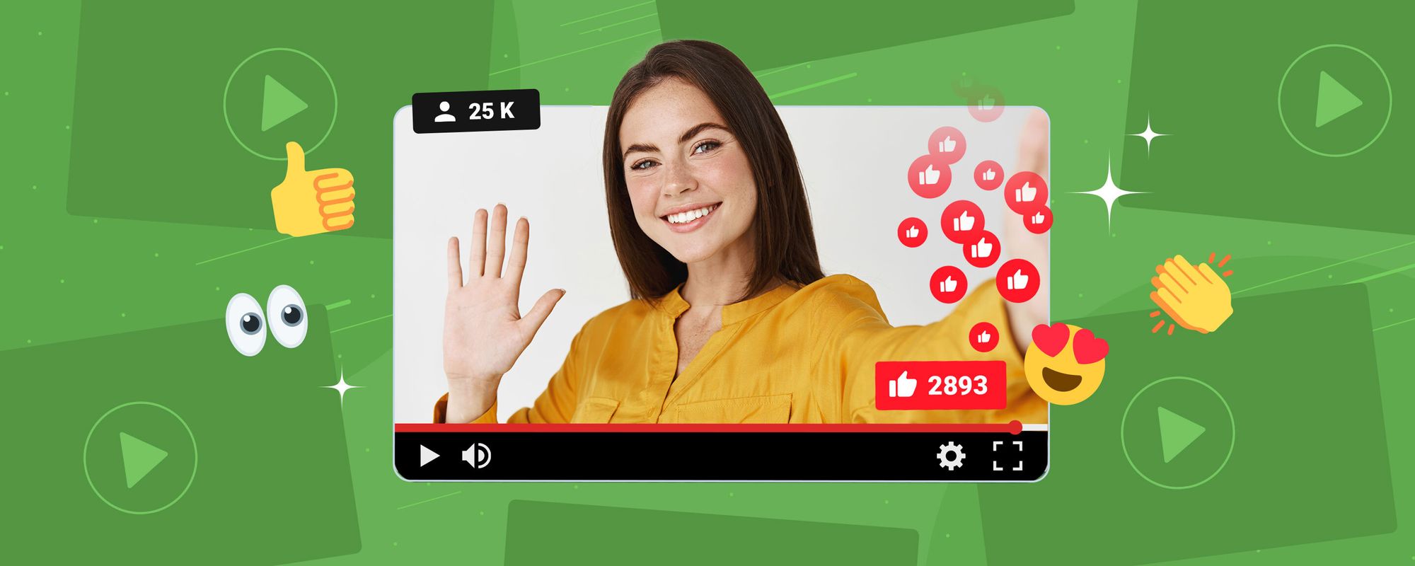 Image of a YouTuber looking happy on a video having with the watch time bar at the bottom showing a long view duration.
