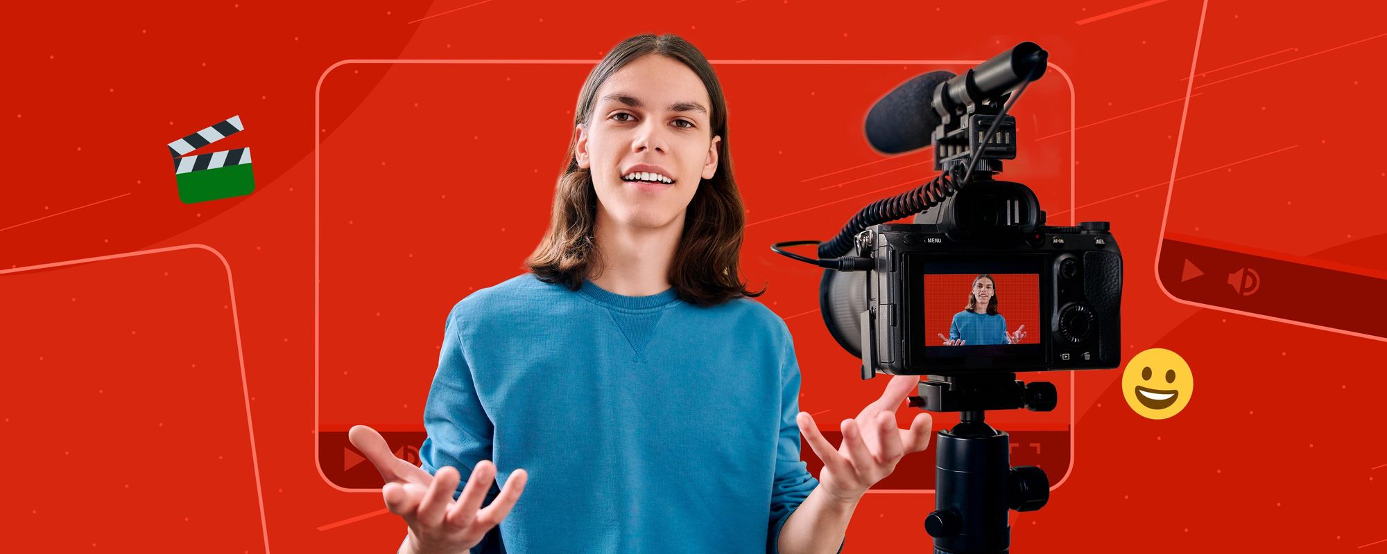 Image of a creator filming himself for a YouTube video.