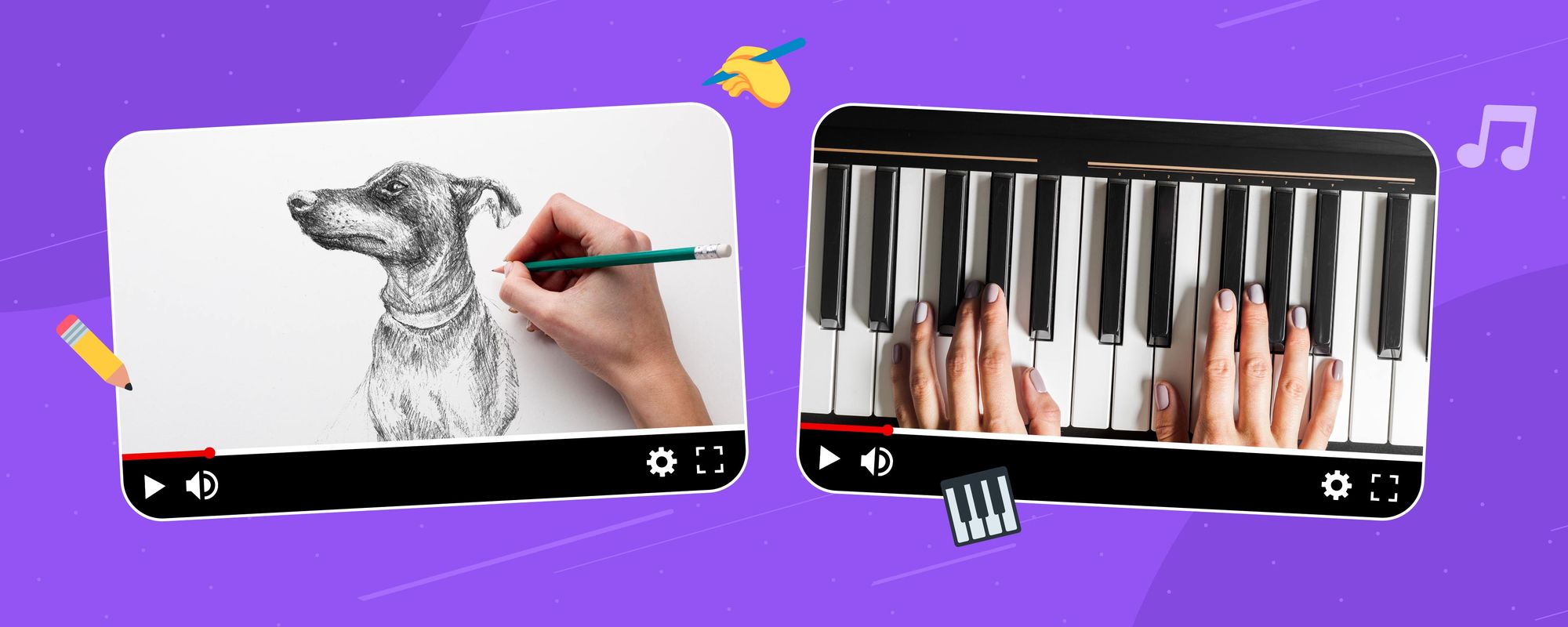 Examples of creative faceless YouTube channel ideas, including drawing and playing music.