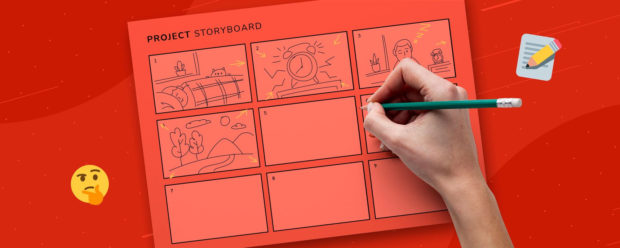 Image of a hand filling out a storyboard as part of planning a YouTube video.