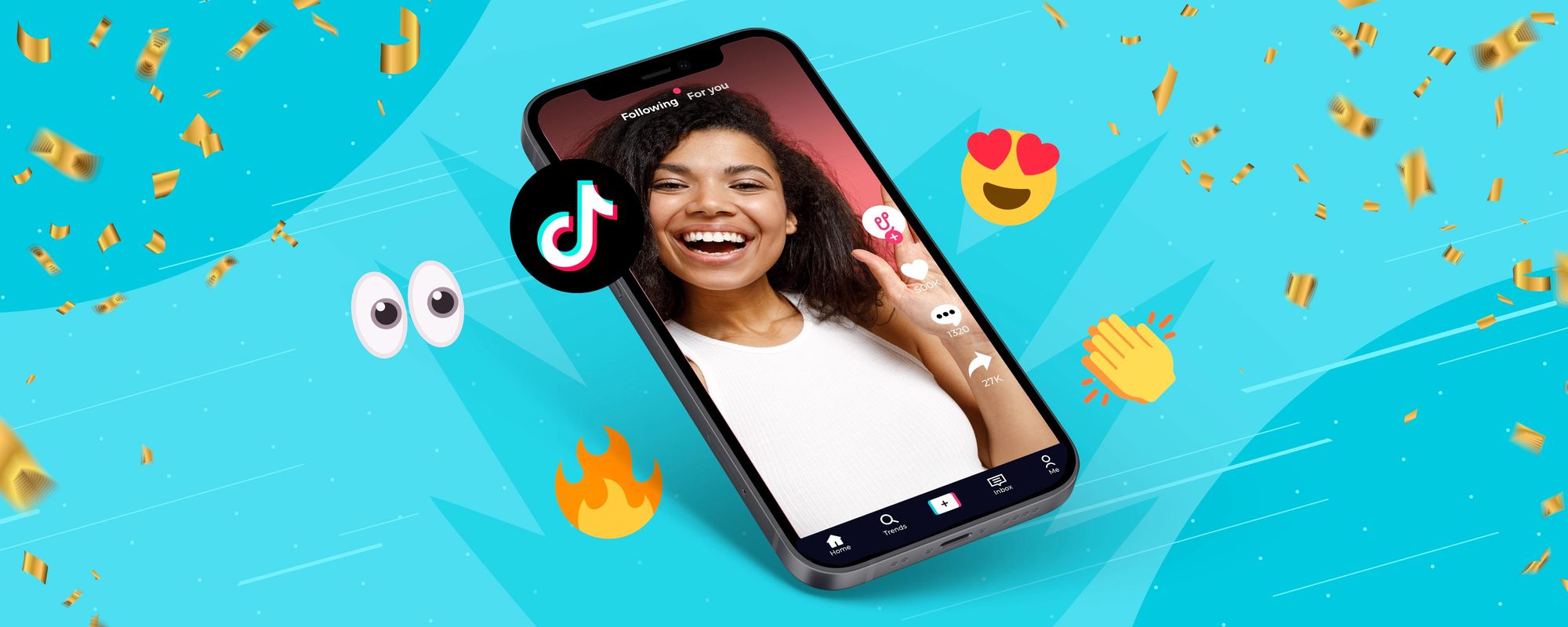 Image of a TikTok video with a selection of emojis that relate to views and people interacting with content.