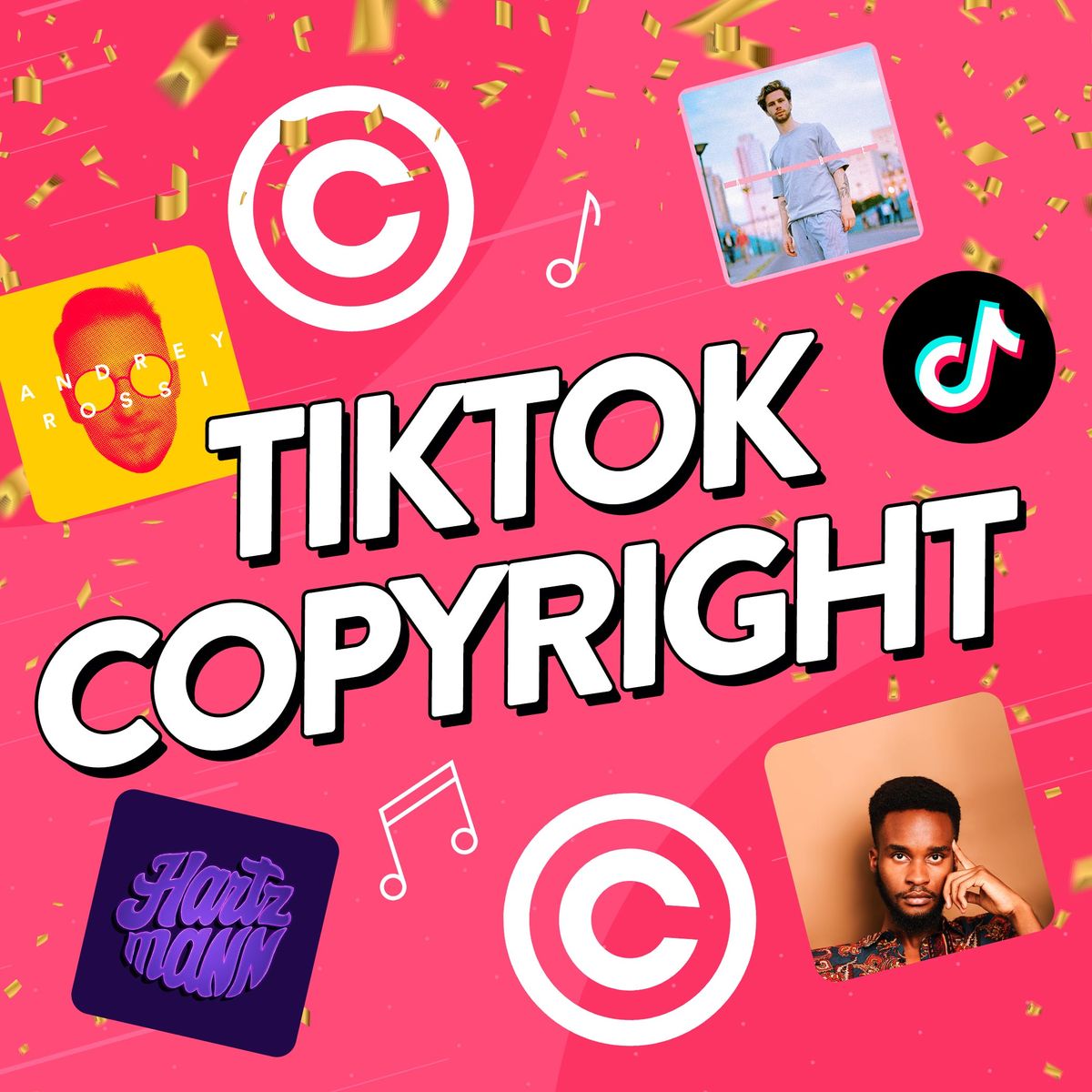 Image that includes different symbols relating to TikTok copyright.