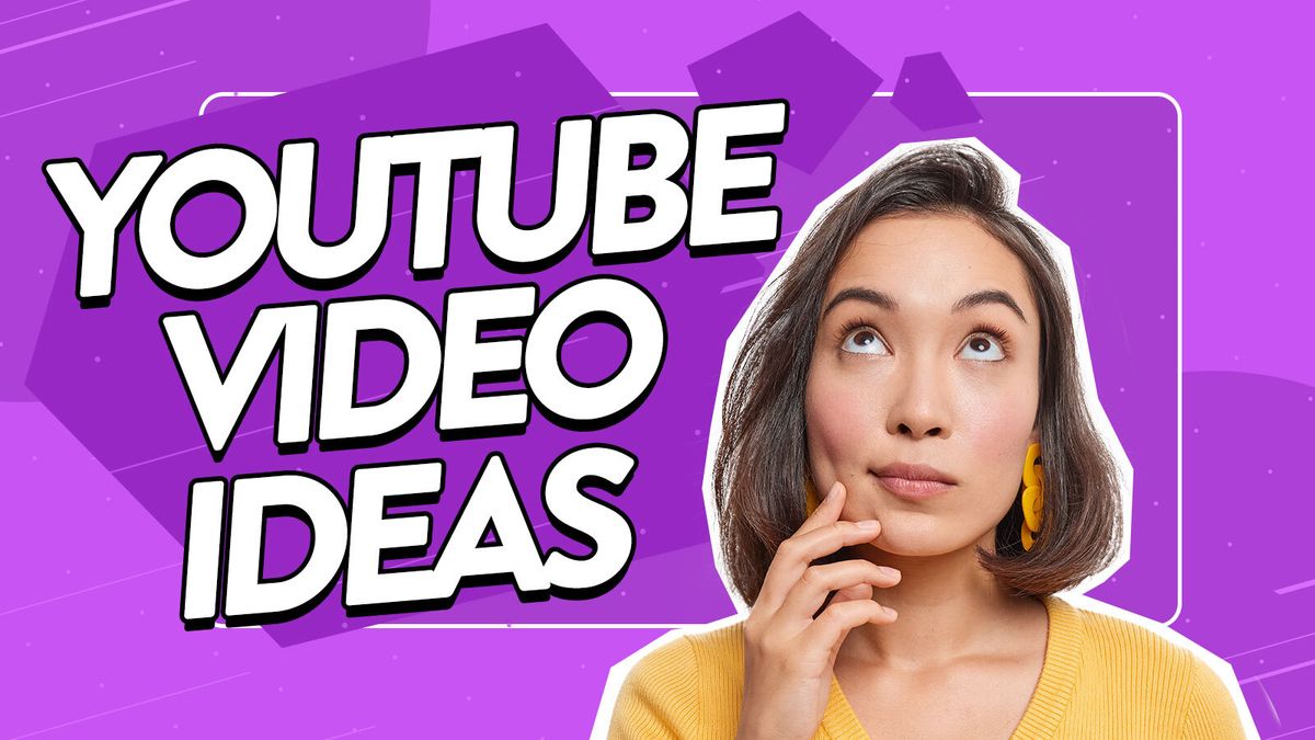 Image of a content creator thinking with the text 'Easy YouTube Ideas' above her head.